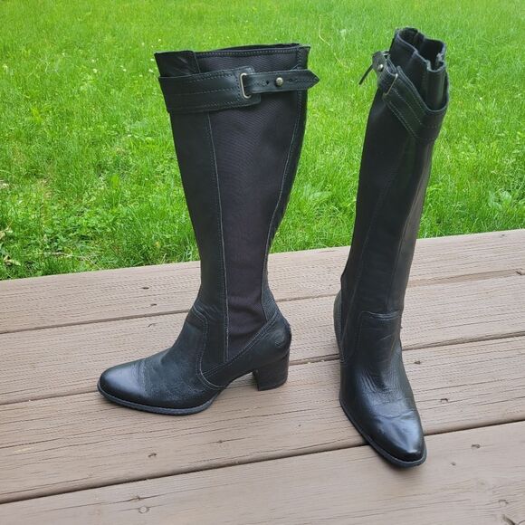 Timberland Black Leather Neoprene Knee High Equestrian Riding Style Tall Boots 8 - Picture 8 of 8